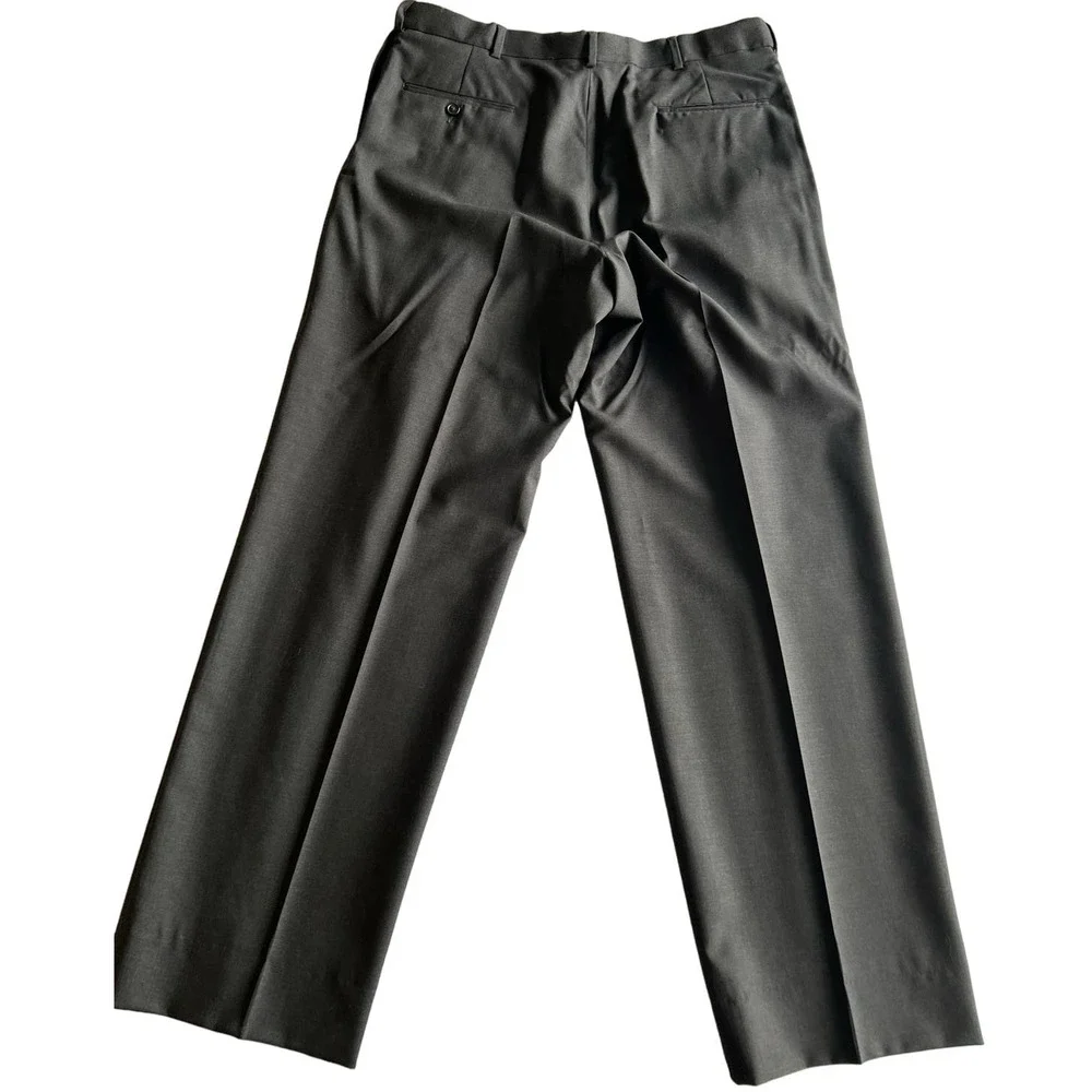 Vintage Austin Reed 100% Wool Pleated Trousers Gray Wide Leg Dress Pants 37